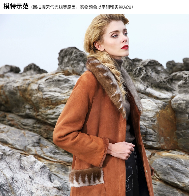 U.N.Q sang trọng tương phản màu lông chồn cổ áo lỏng lẻo giữa áo khoác lông cừu dài - Faux Fur