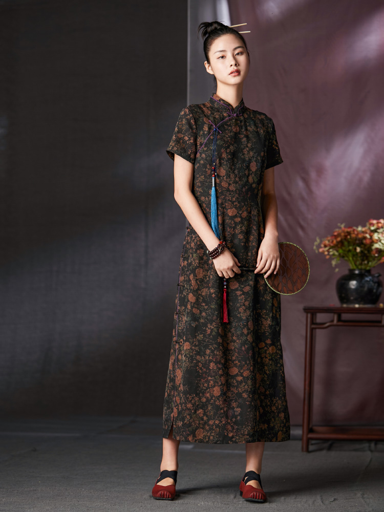 [A touch of Yaofeng] Auspicious Yuer Original Xia New Summer New Flower, Fragrant Fragrant Xiangyun Cloud Printing Cheongsam Skirt Female Women