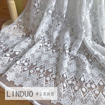 Heavy industry three-dimensional nail flower embroidery organza beanie flower hollow embroidery mesh wedding dress dress fabric