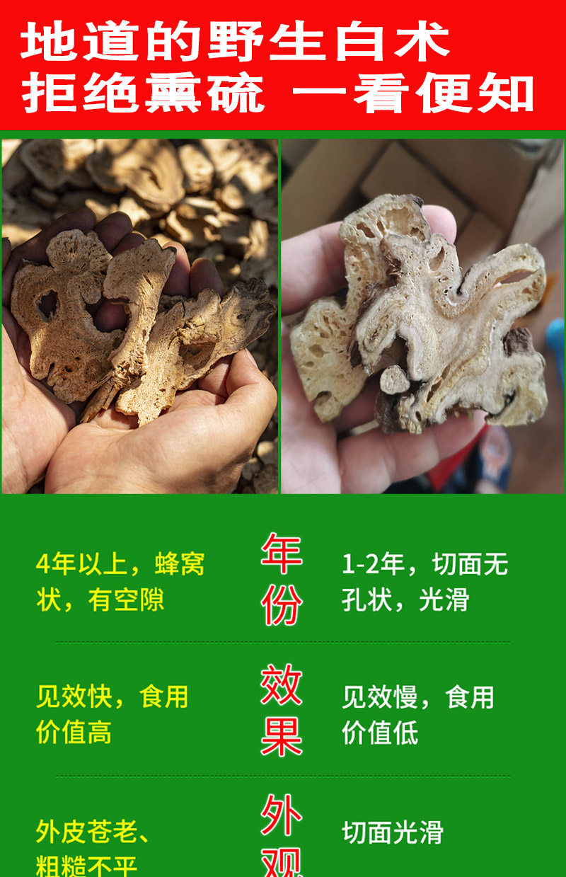 Bai Zhu Slices (Atractylodes macrocephala) — Sulfur-Free Bran-Fried Food Herb, 500g key features