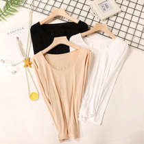 Spring and autumn round neck base autumn coat female Modal thin top U-neck long-sleeved T-shirt Large slim top base shirt