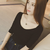 2019 Modal base shirt Long sleeve large collar low collar autumn coat t-shirt Ultra-thin base underwear Tight womens T-shirt top