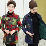 Áo sơ mi nữ trung niên mùa thu và áo sơ mi có lông, áo mẹ màu áo sơ mi dài tay áo cotton mỏng