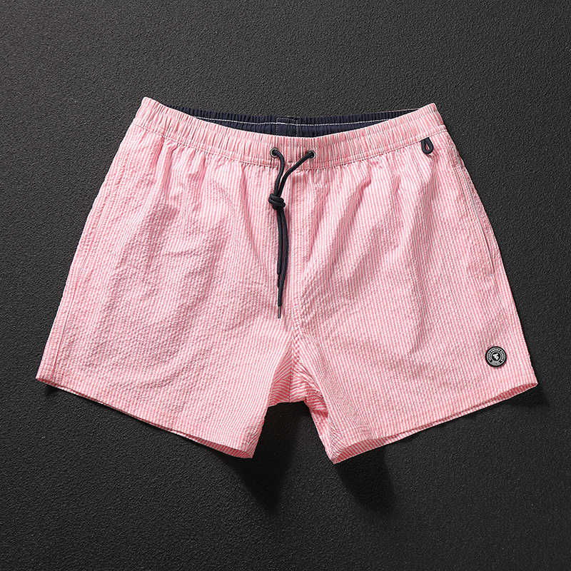Summer Thin Solid Color Casual Shorts for Men with Lining to Prevent Embarrassment, Beach Shorts, Quick-Drying Striped Three-Quarter Pants