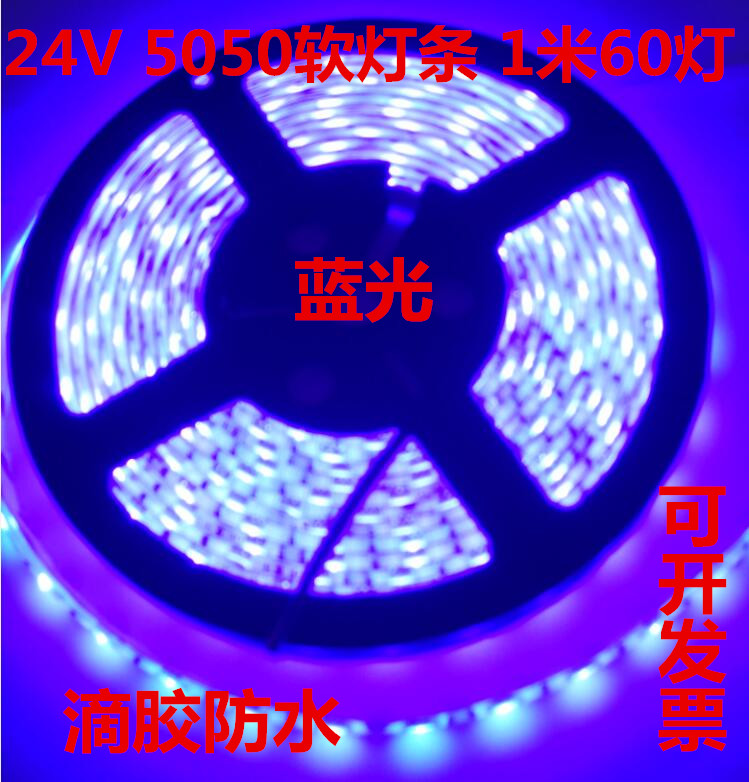 24V blue LED soft light strip soft light strip 5050 lamp beads epoxy waterproof 1 meter 60 lights for large goods and buses