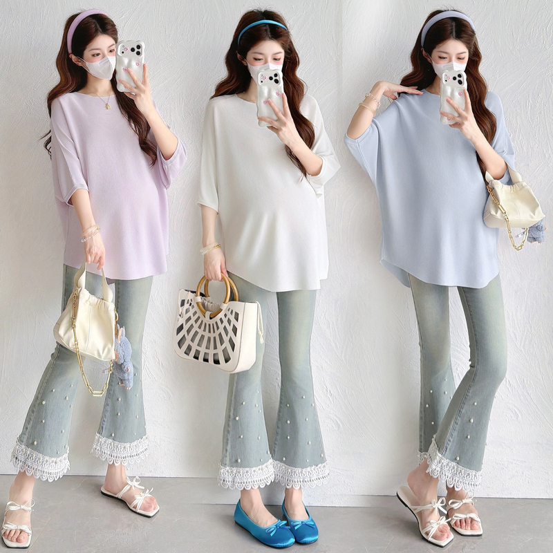 Maternity Tops, Summer Fashion New Style Short-Sleeved Late Pregnancy T-Shirts, Ice Silk Shirts, Large Size Loose-Fitting Slimming and Versatile Clothes Maternity Tops, Summer Fashion New Style Short-Sleeved Late Pregnancy T-Shirts, Ice Silk Shirts, Large Size Loose-Fitting Slimming and Versatile Clothes