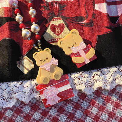 taobao agent Genuine gift box, plastic necklace, ring, hairgrip, pin, with little bears, Lolita style