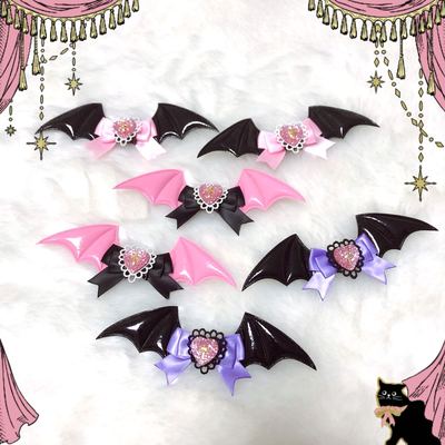 taobao agent V sauce hand -made original bat wings edge Gothic Lolita little bat cross love hair clip Holy Halloween