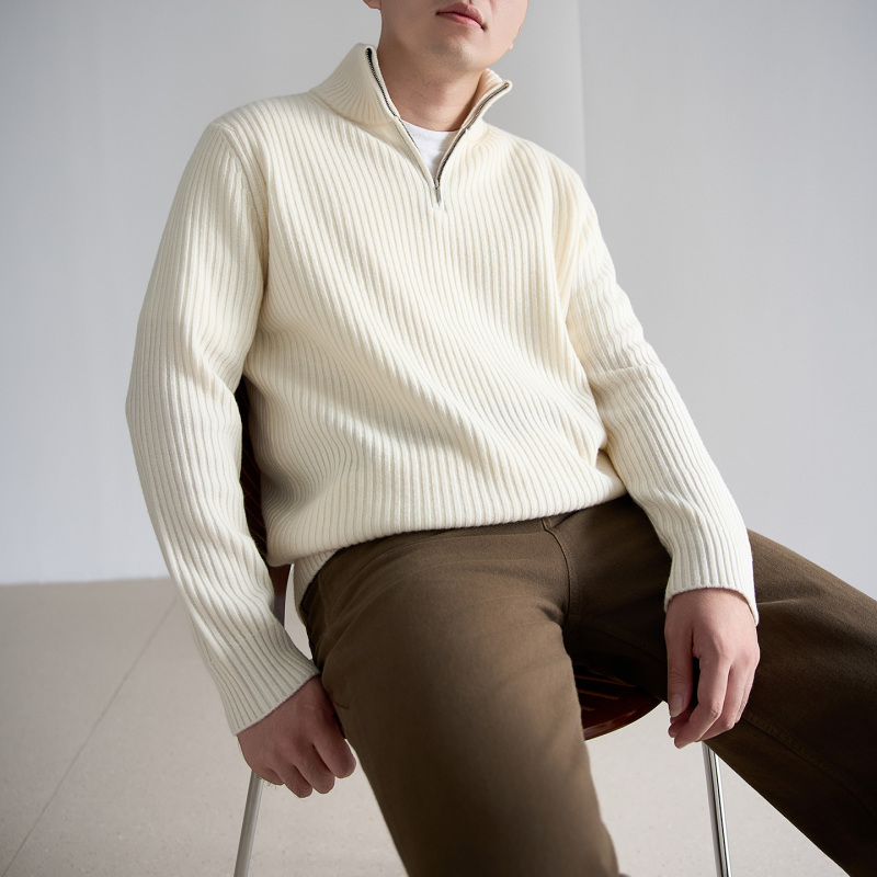 Jannsupply Italian Imported Wish All-Wool Yarn Men's Solid Color Old Money Style Ribbed Zipper Sweater Jannsupply Italian Imported Wish All-Wool Yarn Men's Solid Color Old Money Style Ribbed Zipper Sweater