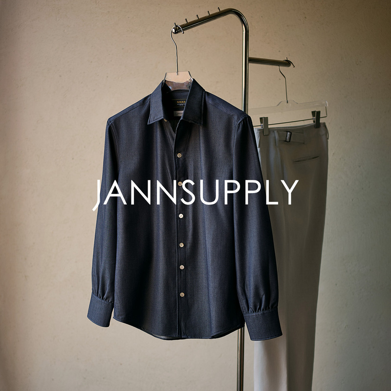 Jannsupply Japan Nikke Wool Denim Travelook Anti-Wrinkle Ruched Sleeve Italian Long-Sleeve Shirt