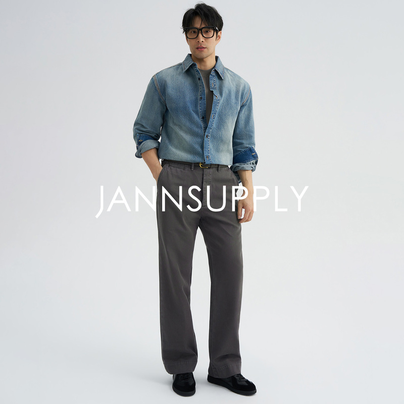 Jannsupply R*L Same Fabric Imported Long-Staple Cotton Chinopants Mid-Waist Slightly Flared Retro Casual Pants