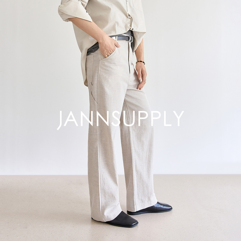 Jannsupply Italian Imported B*C Same Source Fabrica Cotton and Linen Blend Fabric Lumberjack Pants Casual Trousers