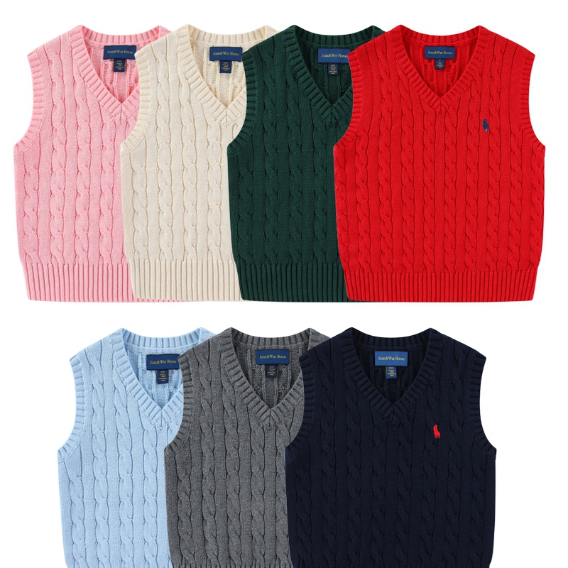 Rl057 Boys and Girls Spring & Fall Pure Cotton Vest Pony Logo Sweater Vest Can Be Marked for Parents and Children