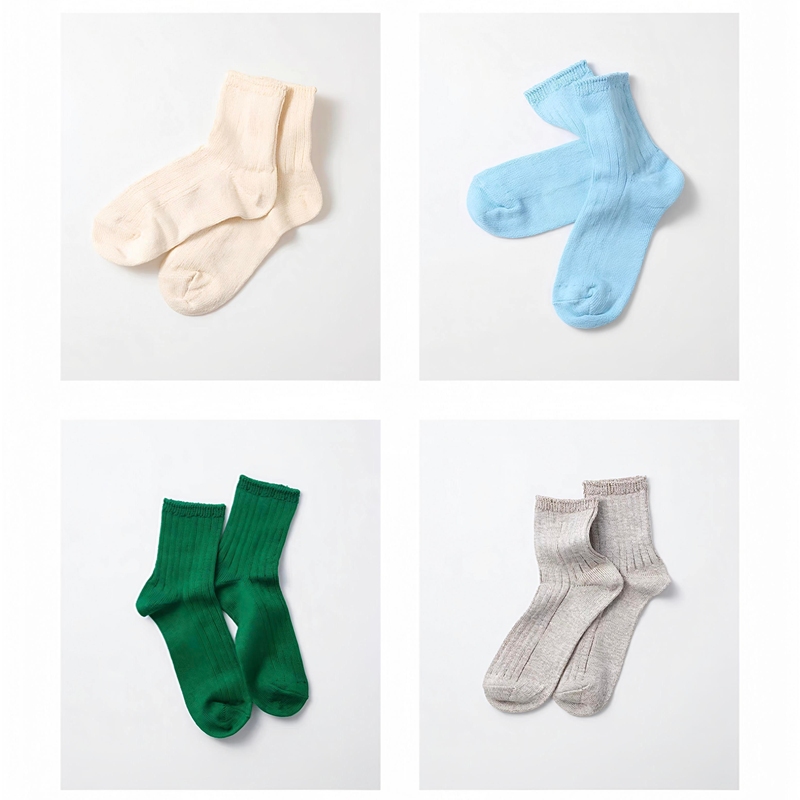 In-Stock Rototo Everyday Pile Japanese-Made Unisex French Organic Linen Mid-Calf Solid Color Socks