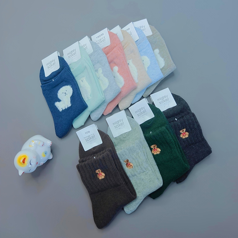 In Stock Tabio Mighty Japanese-Made Women's Mid-Tube and Mid-Top Teddy Bear Pure Cotton Animal Socks Collection