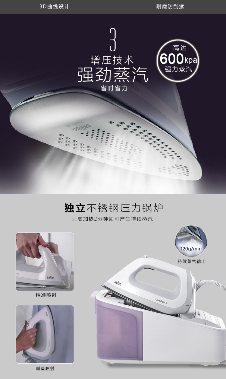 Gói thuế Đức BRAUN / Braun treo bàn ủi hơi nước cao áp thông minh nóng IS5042 	bàn ủi goldsun