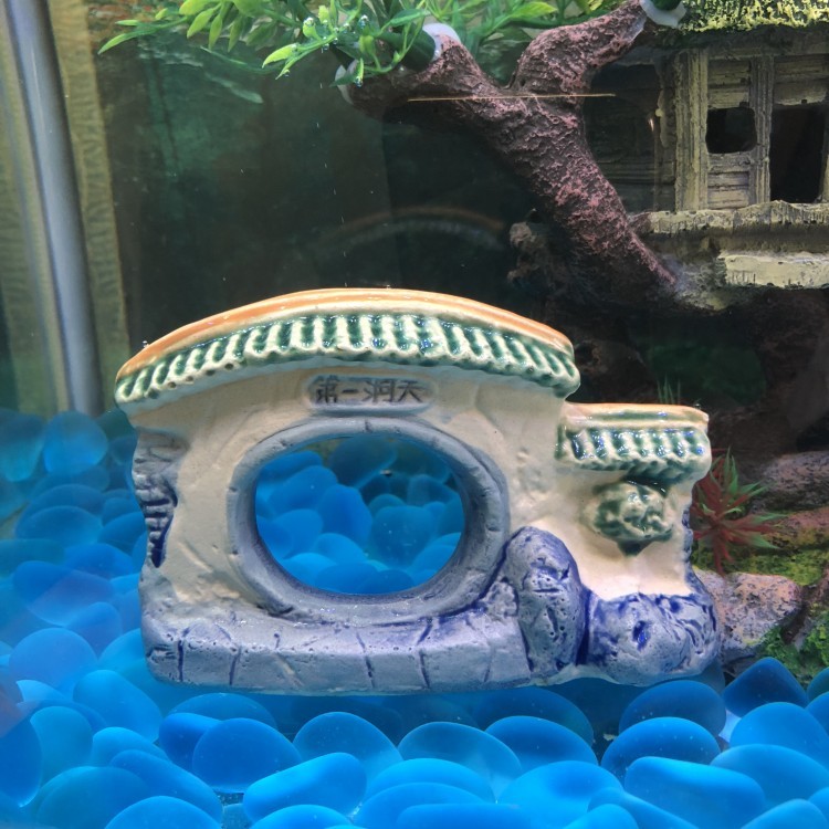 Factory direct sales Fish tank landscaping Shimen Aquarium decoration simulation micro-view tile room Elliptical door hole sky rockery