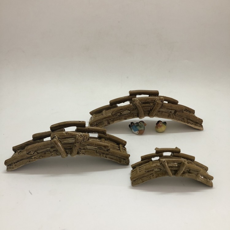 New ceramic arch bridge two-color optional ornaments on the rockery absorbent stone bonsai small bamboo bridge fish tank accessories