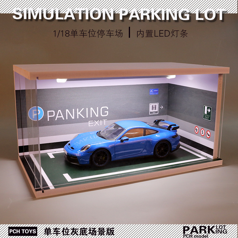 1/18 Scale Model Car Parking Garage Scene with Led Lighting, Model Car Display Box, Ornament, Gift for Boys