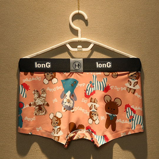 Japanese Men's Ice Silk Seamless Antibacterial Boxer Shorts, Trendy Cartoon Anime Style for Young Men