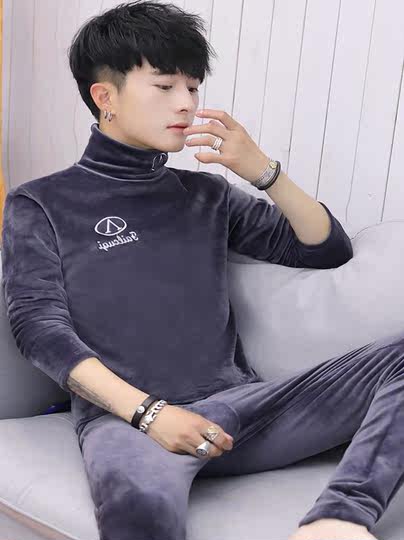 Japanese Velvet Thermal Underwear for Men, Winter Anti-Cold Heating Base Layer, Fleece-Lined and Thickened Autumn Clothing Set