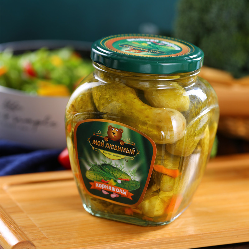 Russian flavored sour cucumber Russian-style cured small green melon sandwich burger bottled online red food 480 gr