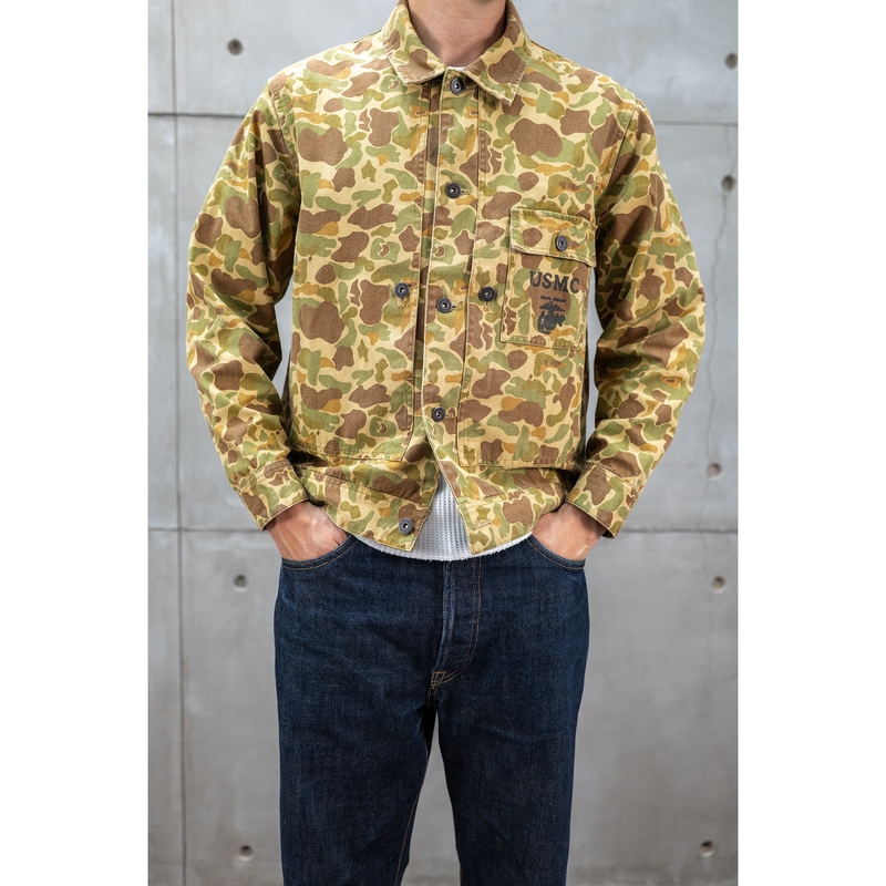 Currahee Military Style Jacket American Retro Herringbone Pattern Usmc Sea and Land P-44 Field Camouflage Jacket