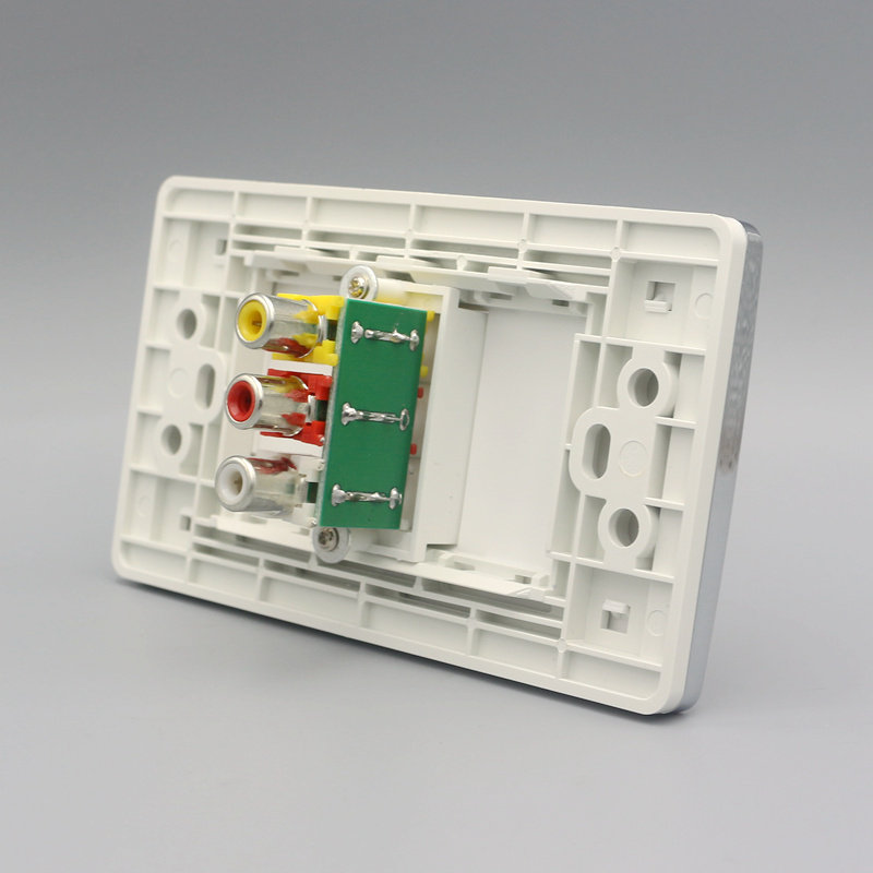 Silver edge Type 120 One three-hole red yellow white audio-video straight insertion panel AV lotus audio-video socket panel
