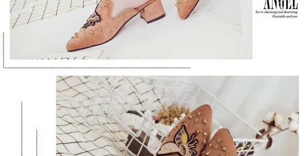 Giày nửa kín nữ 2018 xuân hè mới phiên bản Hàn Quốc của mũi nhọn thêu rhinestone thô với dép Baotou dày với dép cao gót dép lv chính hãng
