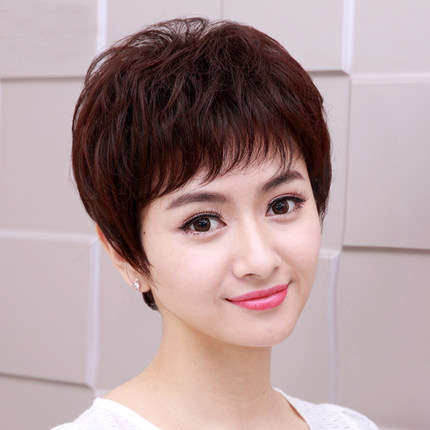 假发女短发时尚妈妈款直发中老年发套自然逼真碎刘海短卷发假发套