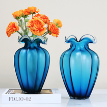 Minimalist blue frosted glass vase swinging piece modern living room-like board Xuan Guan hydroponic flower arrangement floral furnishing