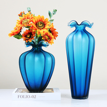 Blue Frosted Glass Vase Modern Minimalist Pendulum-like room Living Room Genguan hydroponic flower arrangement floral furnishing