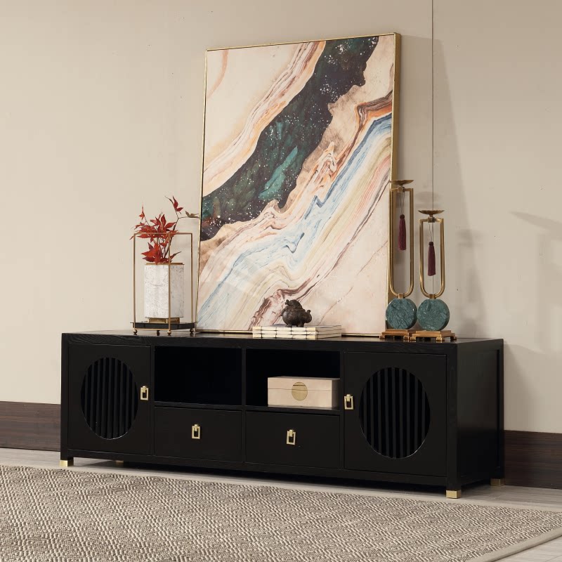 New Chinese style TV cabinet living room solid wood decorative cabinet modern minimalist storage cabinet model room hotel club furniture