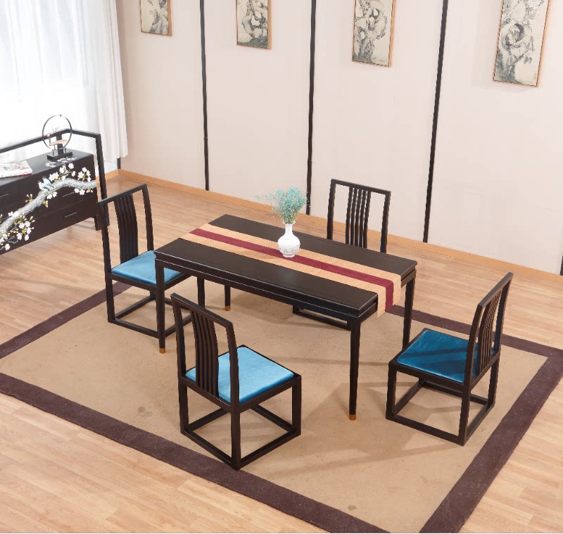 New Chinese solid wood dining table and chairs Combined sample board room Zen Furniture Modern small family Dining Room Brief Dining Table and chairs