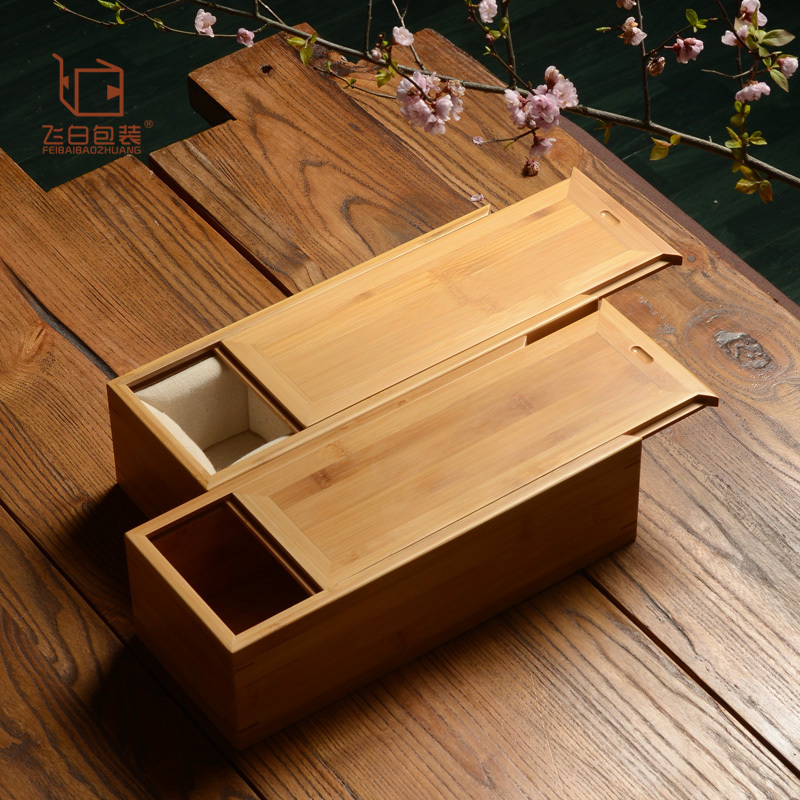 Pull-Out Lid Bamboo Box 32*12 Long Rectangular Bamboo Gift Box with Thickened Material, Pull-Out Lid Rectangular Book Storage Box