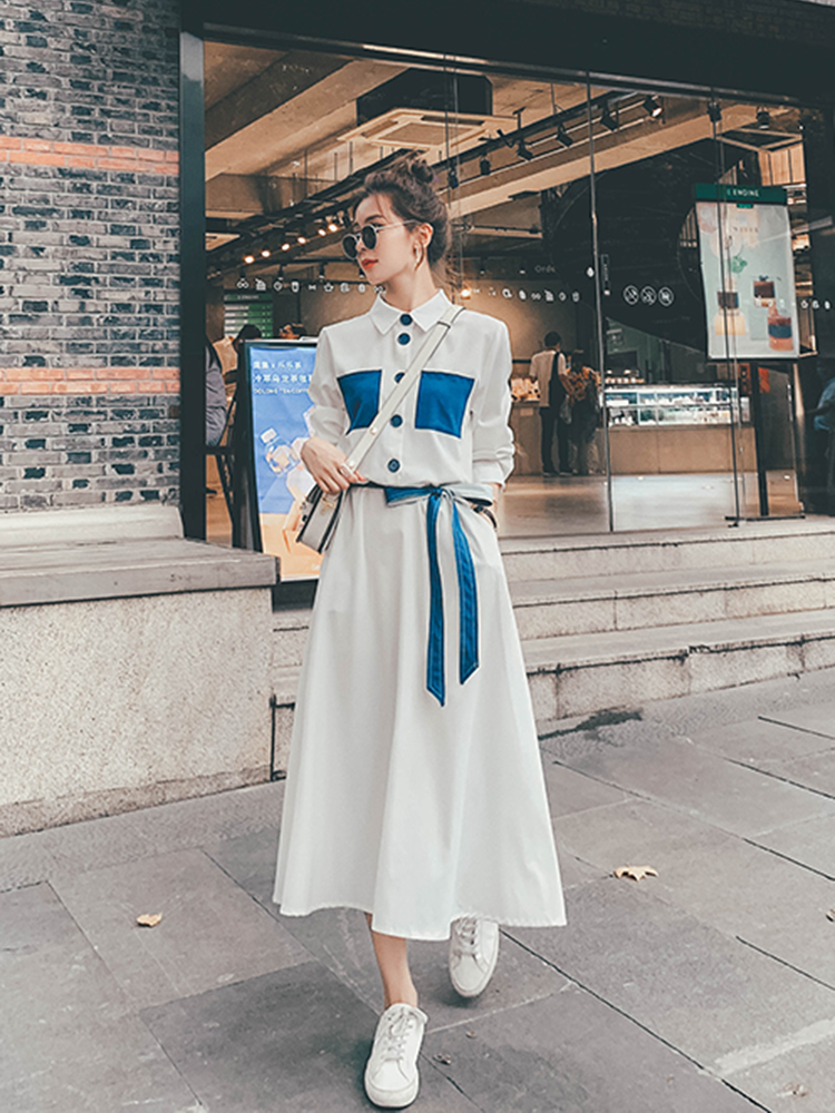 Lecea Alice long sleeve dress 2023 new light style casual waist dress is slim long skirt