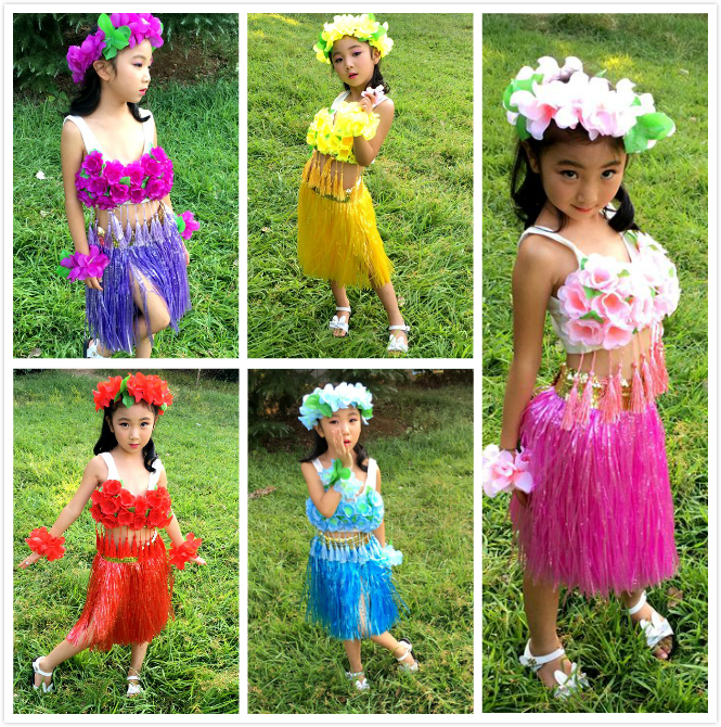 Hawaii 61 Children's Day Performance Grass Skirt Dance Dress Adult Children Grass Skirt Flower Ring Suit Set to do