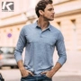 Mua quần áo mát mẻ Mùa thu mới cho nam áo dài tay Áo sơ mi nam màu sợi thời trang Slim áo thun trơn giản dị 227 áo polo nam