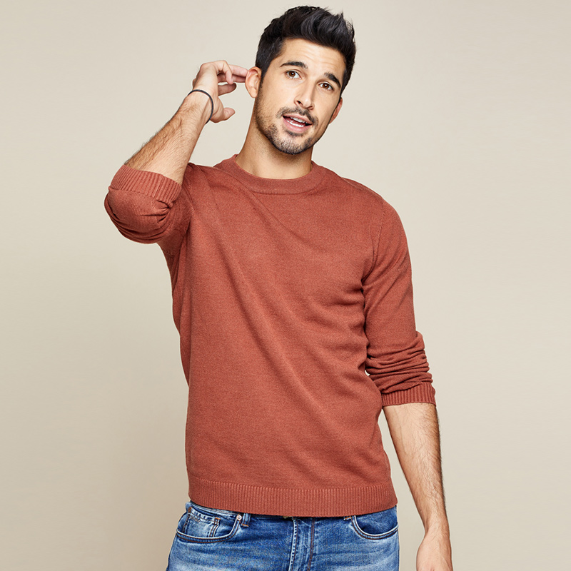 Kuegou nam SweaterMen Cyan cổ Pure Color dưới hàng dệt kim nam áo len Trend Linewear 8922