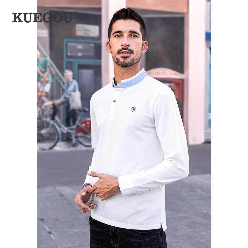 Special price] Men's long sleeve Polo shirt male business casual spring dress blouse trending color livecollar T-shirt 88030