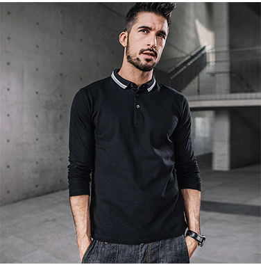 [] Kuegou mùa thu mới cho nam áo sơ mi dài tay Polo Thời trang nam màu trơn áo thun cotton 912 áo có cổ