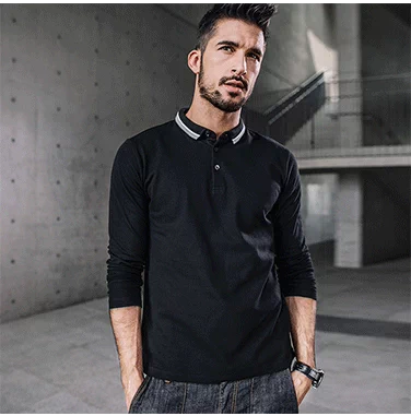 [] Kuegou mùa thu mới cho nam áo sơ mi dài tay Polo Thời trang nam màu trơn áo thun cotton 912 áo polo tay dài