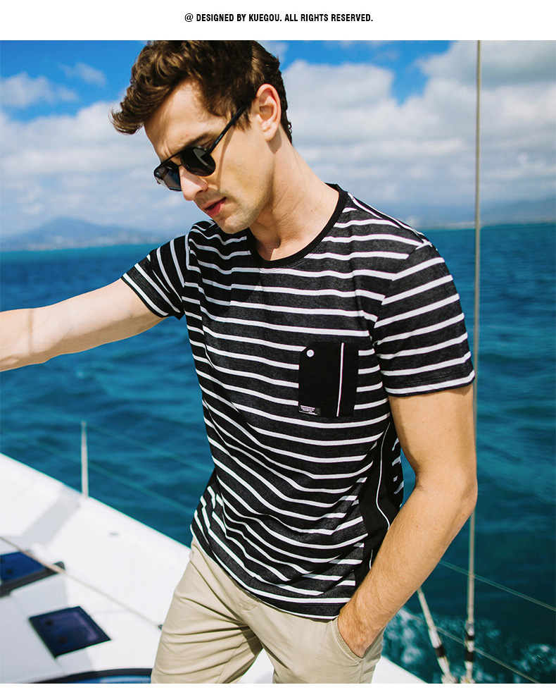 [Giải phóng mặt bằng] mùa hè mới cho nam áo thun ngắn tay nam cổ tròn Slim-fit màu sọc sọc áo thủy triều áo phông nam cao cấp