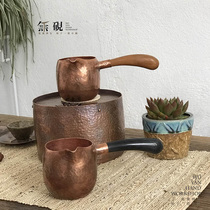 No inkstone pure handmade horn male Cup red copper Road cup pure copper solid wood side tea divider hammer eye pattern Cover bowl teapot