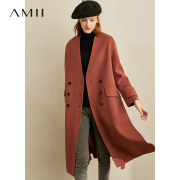 2019 Winter New Loose V Collar Coat dài AMII Minimalist thời trang Vintage len Double-Sided Coat nữ