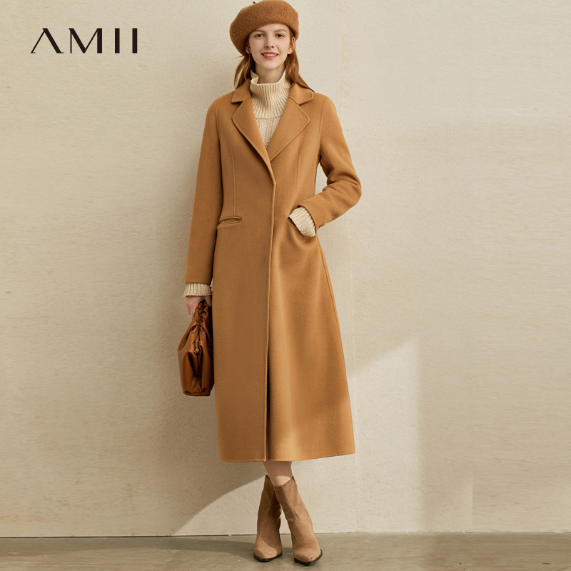 AMII Minimalist thời trang Vintage Anh Gió len Double-Sided 2020 Winter New Loose dài Coat Coat nữ