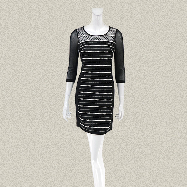 New! Lace Dow Floral Striped Sequin Lace Patchwork Three-Quarter Sleeve Women's Summer Slim-Fit Dress Ab14003