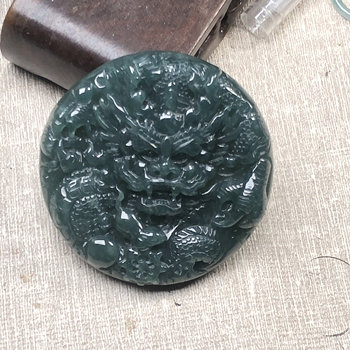 Longciyuan jade ice blue water dragon brand jade pendant old blue water jade a fully green jade dragon pendant with certificate dragon brand