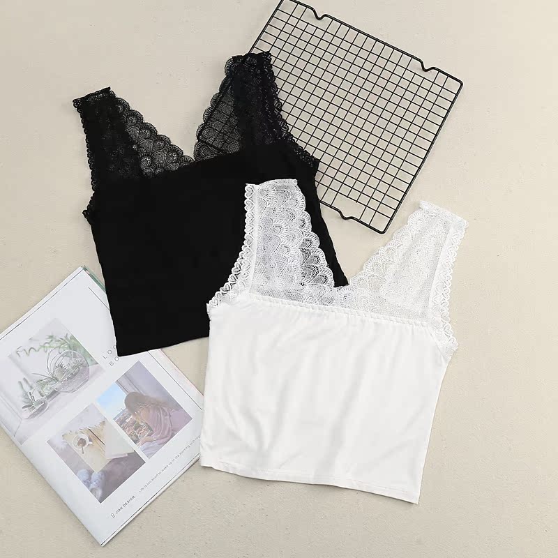 Lace camisole womens summer anti-light bandeau sexy beauty back wrapped chest underwear base shirt with short thin