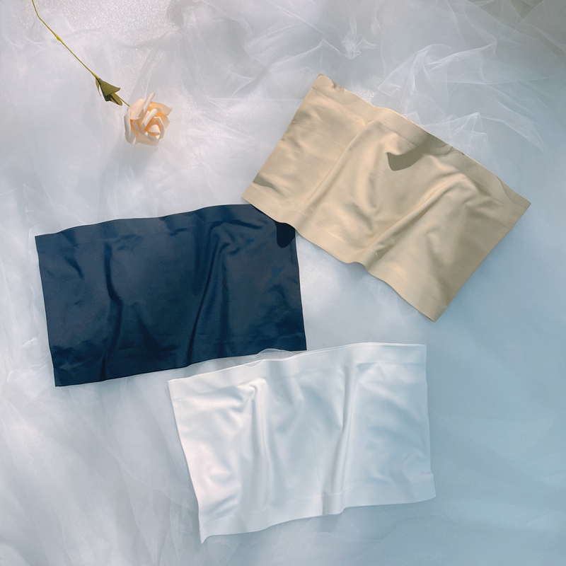 Ice silk without shoulder strap Breasted Underwear for women Summer anti-walking light a piece of beauty back white wrapped in chest lap without marks